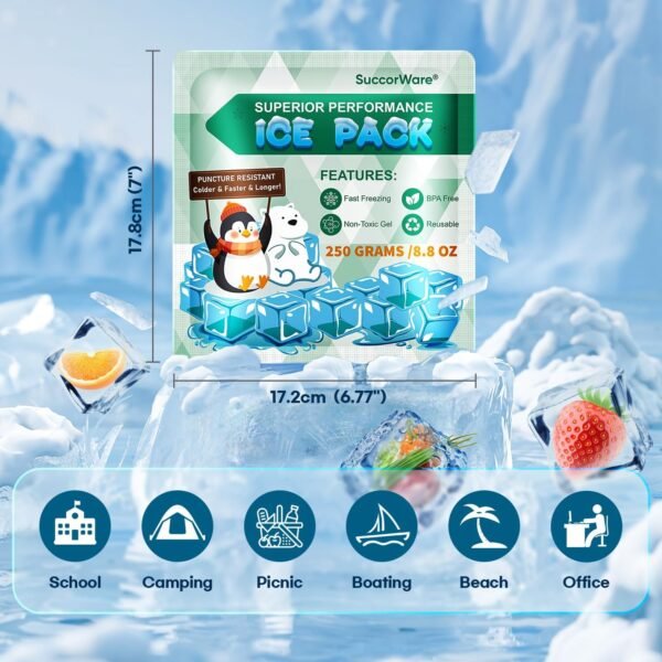 5 Packs Reusable Ice Packs for Lunch Boxes - 12+ Hour Cooling Ice Gel Pack for Camping, Beach, Office - Ice Packs for Cooler Bag, Cooler Backpacks - Image 2