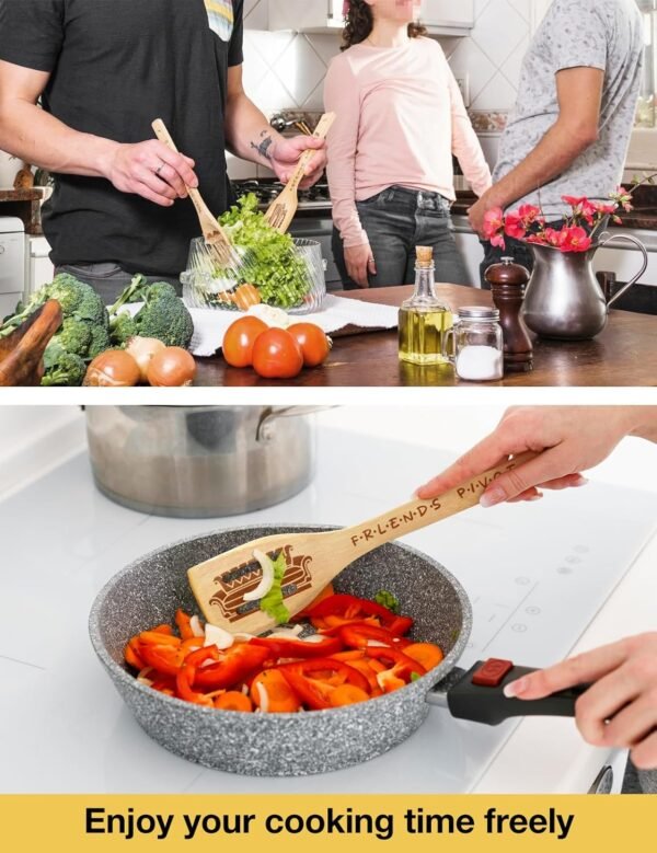 5Pcs Friends Wooden Cooking Spoons, Bamboo Spoons for Cooking Kitchen Utensils Set, Friends TV Show Merchandise, Novelty Friends TV Show Decor Kitchen Decor Accessories for Fans - Image 3