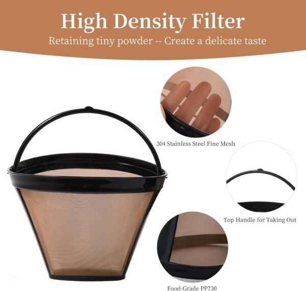 2PCS Reusable Coffee Filters for Ninja, Premium Gold Coffee Filter, No.4 Cone Coffee Maker Filters for Coffee Lovers, Compatible with Ninja Dual Brew Pro Reusable Coffee Filter - Image 4