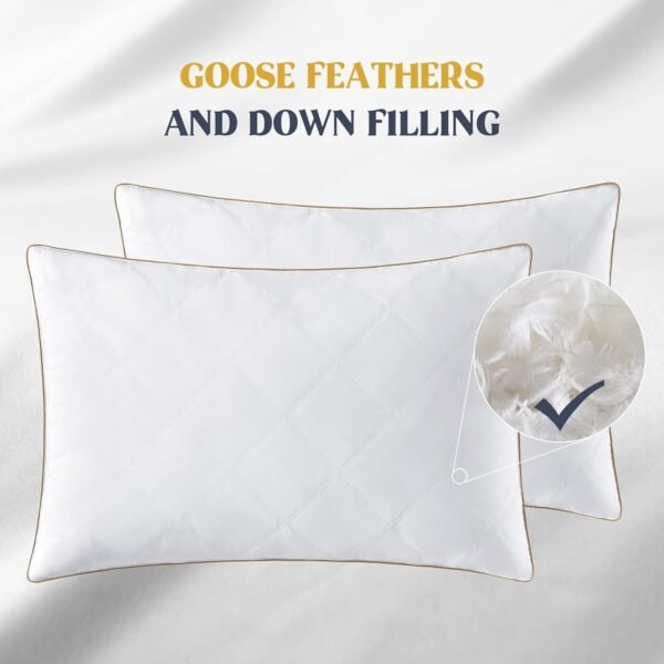 puredown® Goose Feathers and Down Pillow with Diamond Quilting with 100% Cotton Cover, Pack of 2, Standard Size - Image 8