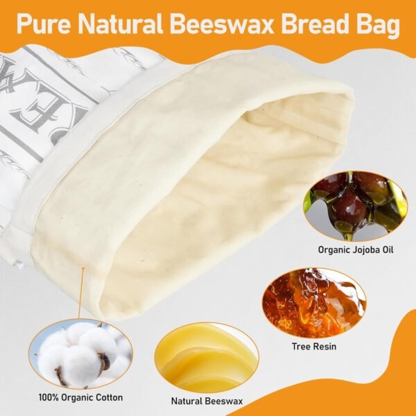 Reusable Bread Bags for Homemade Bread(2 Pack), 13" X 17" Cotton Beeswax Bread Storage Bag, Sourdough Bread Bags Beeswax Lined, Bread Saver Storage Container for Fresh Bread Storage - Image 2