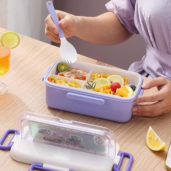 Lunch with Compartment Plastic Lunch Microwave Sealed Kids School Lunch Plate Kitchen Food Storage Container Beeswax Wraps Reusable Food Wrap Food Storage Wrap and Silicone Lids (Purple, One Size) - Image 7
