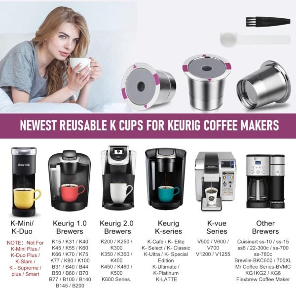 Reusable K Cups for K eurig, Universal stainless steel Reusable Coffee Pods, Refillable Single K Cups for K eurig 2.0 and 1.0 Coffee Makers (２－PACK) - Image 3