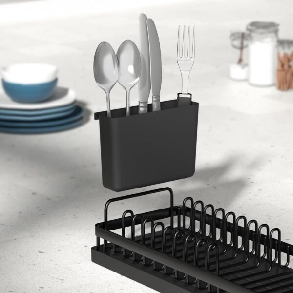 Small Dish Drying Rack, Compact Sink Dish Rack with 2pcs Silicone Drying Mats, Dish Drainer Kitchen Dish Organizer Sponges Holder for Kitchen Counter, Bar, Bottle, Cup - Image 5