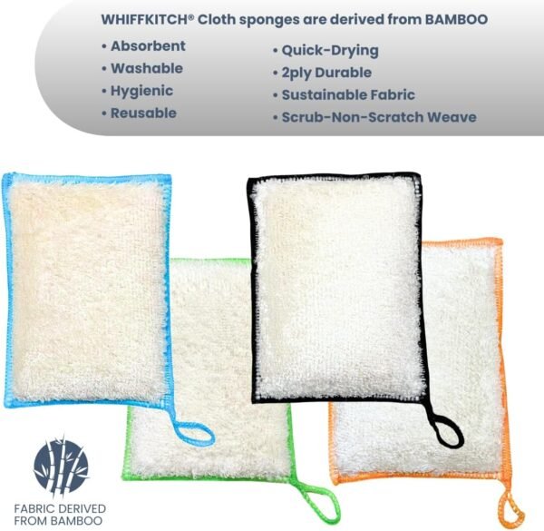 Bamboo Fiber Sponges 4-Pack - Scrub-Non-Scratch, Reusable, Washable, Extra Absorbent, Durable, Multi-Tasking Household Cleaning, Naturally Hygienic Kitchen Sponges for Dishes - Image 2