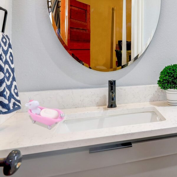 Soap Box Holder Cartoon Soap Holder Cow Unicorn Soap Case Cute Animal Bathtub Soap Box Bathroom Soap Tray for Home Hotel (Pink) Bathtub Soap Dish - Image 3