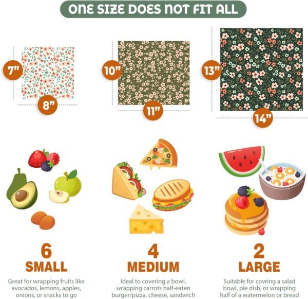 Akeeko Reusable Beeswax Food Wraps - Assorted 12 Pack, Reusable, Plastic-Free Food Storage, Sustainable Gifts, 3 Sizes (6S,4M,2L) - Image 2