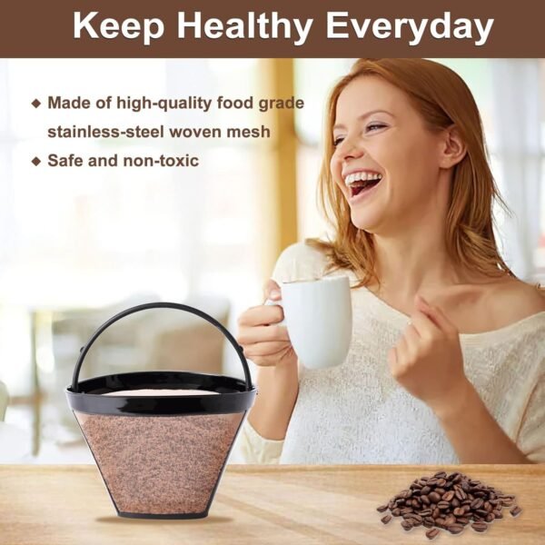 KEEPOW Reusable Cone Coffee Filters #4, 2-Pack 8-12 Cup Gold Permanent Coffee Filter Basket for Cuisinart/Ninja Dual Brew Pro CFP301/ Hamilton Beach, Size 04 Pour Over Coffee-maker Dripper Accessories - Image 6