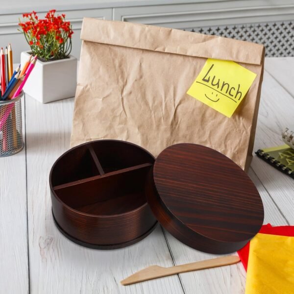 VOSAREA Japanese Bento Lunch Box Wooden Lunch Boxes Japanese Traditional Natural Round Wooden Lunch Containers Jubako Osechi Decorative Lunch Containers Picnic Sushi Bento Holder Case - Image 6