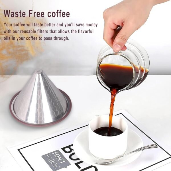 Compatible for Hario V60 & Chemex Pour Over Coffee Filters -MISETTO Reusable Stainless Steel - Best Coffee Maker and Bar Accessories - Image 4