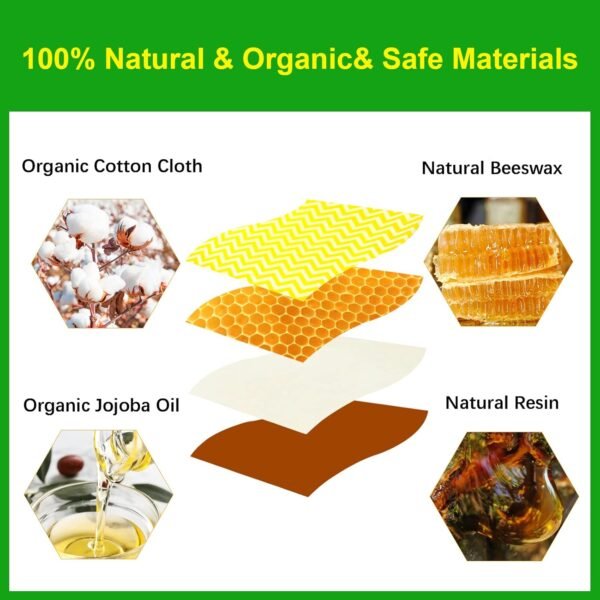 Organic Beeswax Food Wraps - Certified Organic Cotton - Plastic & Silicone Free - Biodegradable & Washable - Sustainable Kitchen Food Storage 6 Pack with 3 Sealing String and Wax Blocks - Image 3