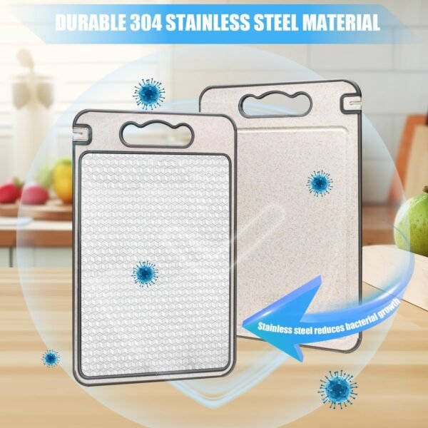 Stainless Steel Cutting Board, Double Sided Chopping Board for Kitchen, Food-Grade, 304 Stainless Steel and Wheat Straw PP, Scratch-resistant Mesh Design, Juice Groove, Dishwasher Safe, Easy to Clean - Image 7