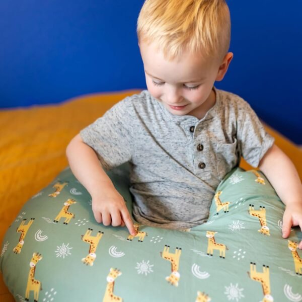 100% Organic Cotton Toddler Body Pillow, Hypoallergenic Kids Body Pillow for Sleeping or Lounging. Body Pillow for Kids with Machine Washable Cover. (Green/Giraffe) - Image 8