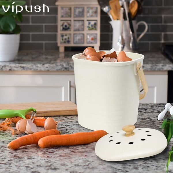 Vipush Compost Bin Kitchen Countertop Compost Bin with lid – Small Compost Bin Made of Sustainable Bamboo Fiber Includes Charcoal Filter, Beige - Image 7
