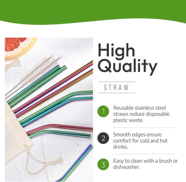 Reusable Stainless Steel Drinking Straws With Silicone Tips, Toppers, Cleaning Brushes & Travel Case Premium Quality 10.5" & 8.5" Straight and Bent Metal Straws Fit For 20, 24, 30 OZ Tumbler (Silver) - Image 5