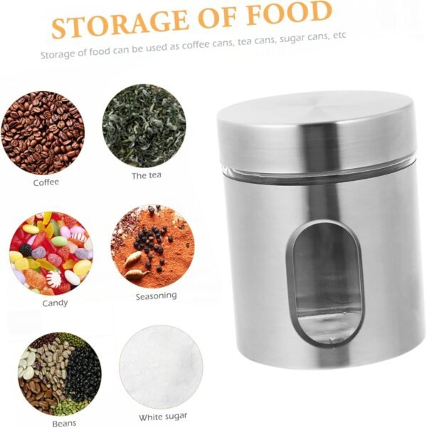 MAGICLULU 1pc Stainless Steel Storage Tank Coffee Container Window Spice Jar Kitchen Storage Jar Bulk Flour To Go Food Containers with Lids Dry Nuts Bottle Tea Tin Tea Canister Silver Glass - Image 4