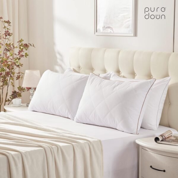 puredown® Goose Feathers and Down Pillow with Diamond Quilting with 100% Cotton Cover, Pack of 2, Standard Size - Image 5