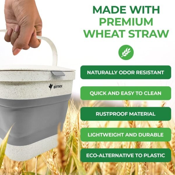 Collapsible Compost Bin Kitchen Counter Caddy - 1 Gallon Countertop Compost Bin with Lid Made of Wheat Straw - Odorless Kitchen Compost Bin Countertop with 20 Compost Bags and 2 Carbon Filters - Image 5
