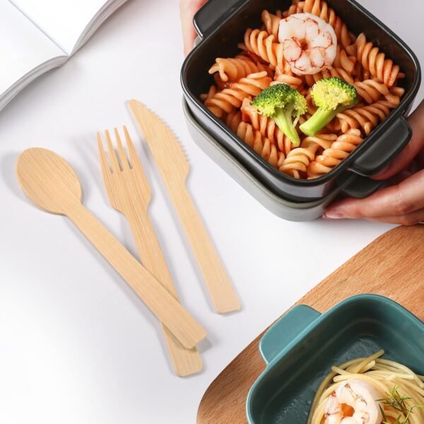 200 Pack Disposable Bamboo Utensils - 100% Eco-Friendly Bamboo Cutlery Set with 100 Forks, 50 Spoons, and 50 Knives - Perfect for Weddings and Parties, Recyclable and Compostable Flatware - Image 3