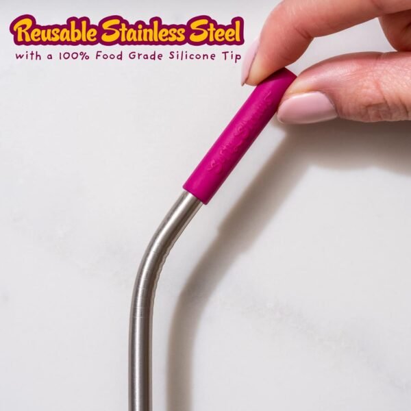Premium Reusable Stainless Steel Drinking Straws With Silicone Tips + Patented Straw Cleaners and Carrying Case - 9” Long Metal With Curved Bend for 20/30/32oz Tumblers - Image 4