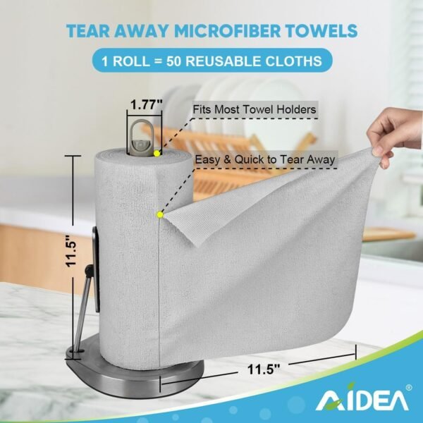 AIDEA Microfiber Cleaning Cloth Roll-50PK, Reusable Paper Towels Grey Tear Away Towels, Washable Shop Rags, Microfiber Towels for Cars, Lint Free Cleaning Rags for House, Kitchen, Window-11.5"×11.5" - Image 3