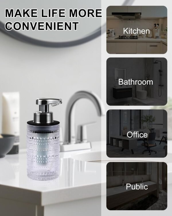 Automatic Glass Soap Dispenser, Touchless Liquid Hand Soap Dispenser, Rechargeable Dish Soap Dispenser with Night Light Function, Relief Glass Design for Kitchen, Bathroom, Hotel, 9oz/270ml - Image 7
