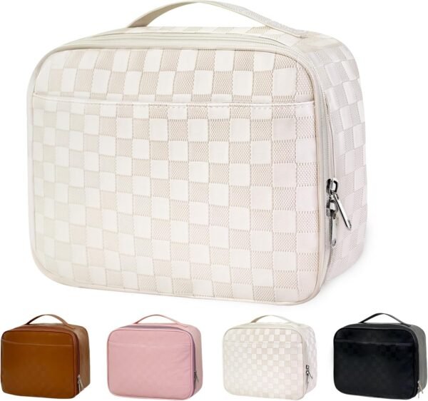 Mziart PU Leather Lunch Bag Lunch Box for Women Men, Reusable Lunch Tote Bags Meal Prep Containers Portable Leakproof Insulated Cooler Bag Food Handbags for Work Office Picnic Beach Travel (White)