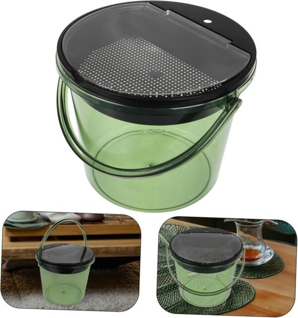 Tea Residue Bucket Camper Accessories Garbage Can Trash Can Food Waste Bin for Kitchen Compost Bin Kitchen Recycle Bins for Kitchen Countertop Compost Bin with Lid The Pet Green - Image 8