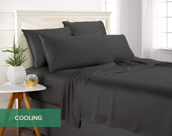 Queen Sheets by Pure Bamboo, Genuine 100% Organic Viscose Derived from Bamboo Bed Sheet Set, Luxuriously Soft & Cooling, Double Stitching, Lifetime Quality Promise (Queen, Charcoal) - Image 5