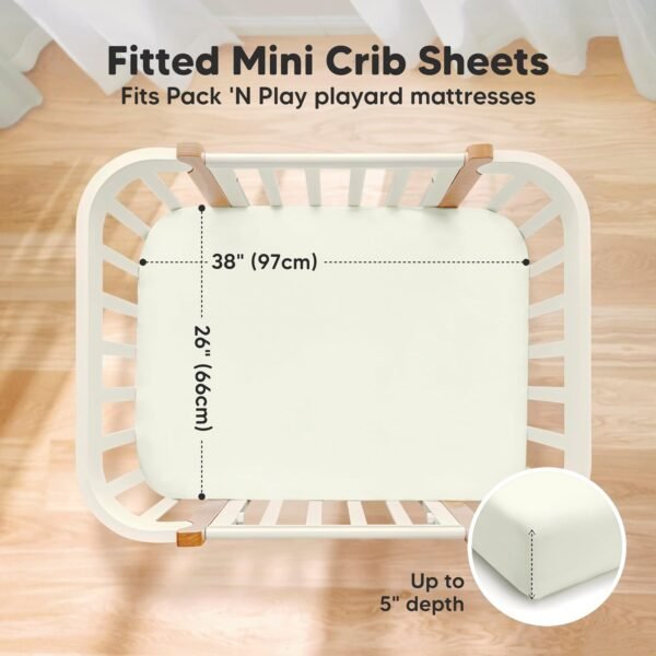 2-Pack Pack and Play Sheets, Waterproof Mini Crib Sheets Fitted - Organic Cotton Pack N Play Sheets for Graco Pack and Play Mattress, Playard Baby Crib Sheets, Neutral for Boy,Girl, Toddler (Oregano) - Image 3