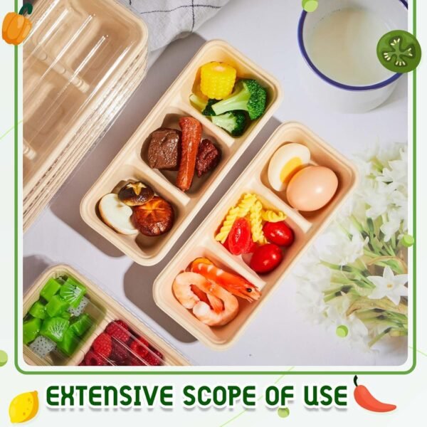 Hushee 25 Pack 17 oz Small Meal Prep Containers 3 Compartments with Lids, Disposable Plastic Bento Boxes Reusable Stackable Food Containers Travel Lunch Boxes for Office, Picnic (Natural) - Image 4