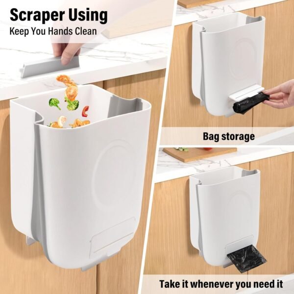 1.8 Gallon Compost Bin Kitchen for Kitchen Counter/Sink, Hanging Trash Can, Small Trash Can for Home/Bathroom/Cupboard/Outdoor/Camping/RV(White,40 Compostable Trash Bags) - Image 4