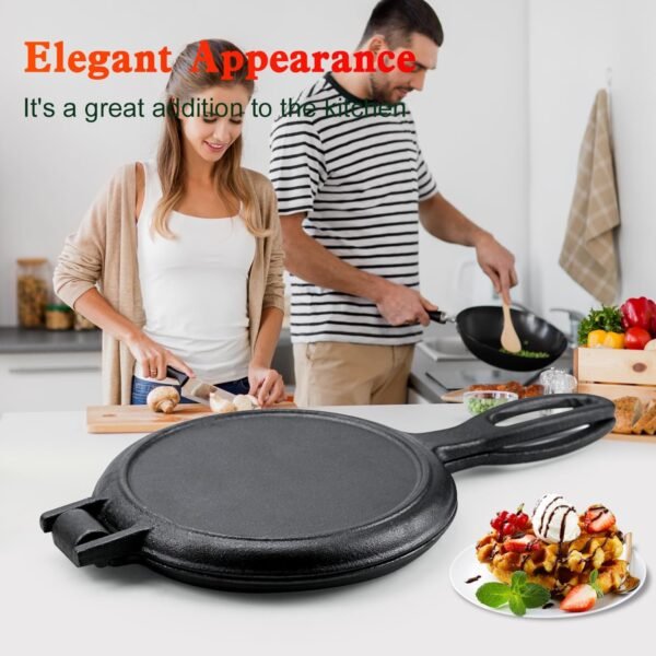 Cast Iron Waffle Cookware Two Piece Hinged Non Electric Waffle Iron for Stovetop or Grill Makes 7" Round Waffles Design Waffle Pan - Image 2