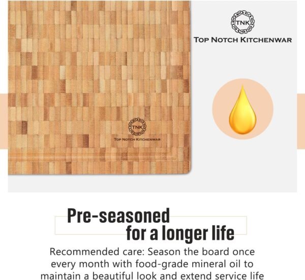 End Grain Wood Bamboo Cutting Board for Kitchen, Commercial Use - Extra Large, Thick Butcher Block with Juice Groove, Handles, and Non-Slip Feet for Chopping Veggies, Carving Meat, Bread and Cheese - Image 5