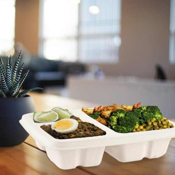 Aakriti 100% Compostable Natural Bagasse, Sugarcane Fiber Biodegradable Heavy-Duty, Unbleached for Lunch Dinner Party Plates Microwave Safe Eco Friendly (9 inch meal box with lid (12-Pack), Square) - Image 7