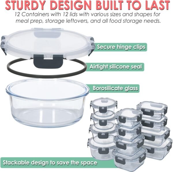Glass Food Storage Containers with Lids - Hinged Locking Lids - 100% Leak Proof Glass Meal-Prep Containers Great for Lunch - Image 4