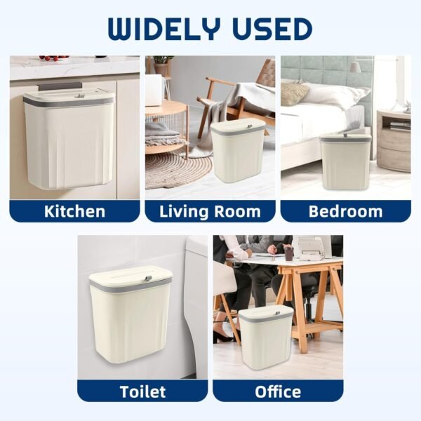 3 Pack Hanging Trash Can with Lid, 10L/2.6 Kitchen Compost Bin for Counter Top or Under Sink, Small Plastic Waste Basket Wall Mounted Garbage Can for Cupboard/Bathroom/Bedroom/Office/Camping (White) - Image 6
