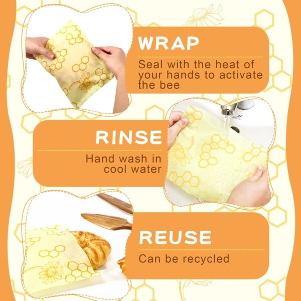 Vesici 6 Pcs Beeswax Food Wraps Reusable Wrap Food Storage Wraps Food Storage Containers, Beeswax Bags, Beeswax Wraps for Food, Reusable Bags Assorted - Image 3