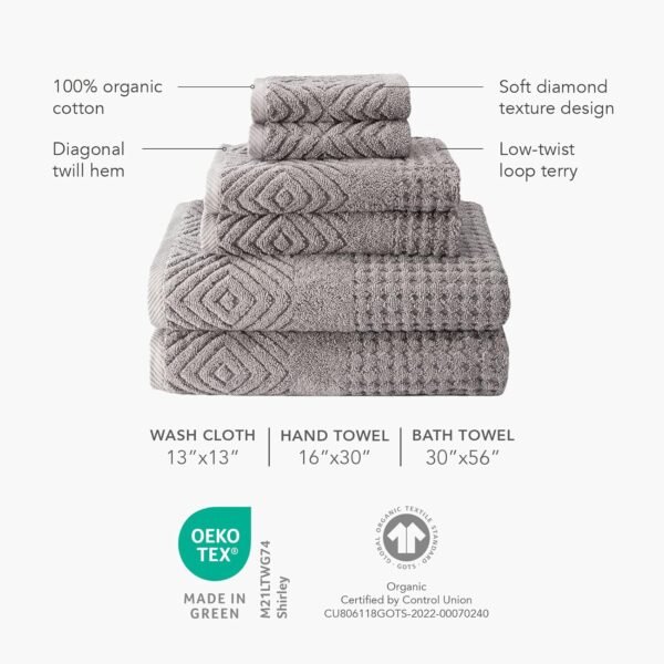 Texere 100% Organic Cotton Diamond Jacquard 700 GSM Luxury Bath Towel Sets - Ultra Soft and Absorbent Hotel and Spa Quality (Diamond, Black, 2 Bath Towels) - Image 4