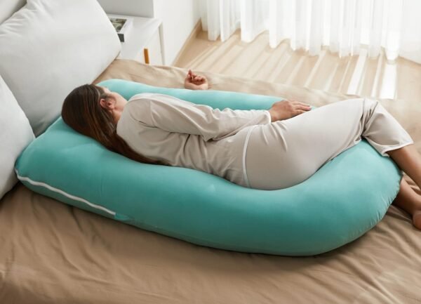 Momcozy U Shaped Pregnancy Pillows with Cotton Removable Cover, 57 Inch Full Body Pillow Maternity Support, Must Have for Pregnant Women, Tiffany Blue - Image 4