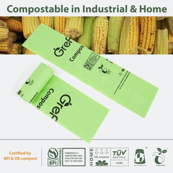 Compostable Bags for Kitchen Compost Bin, 1.2 Gallon, 125 Count, Certified by BPI and ASTM, Leakproof and Odor Control - Image 5