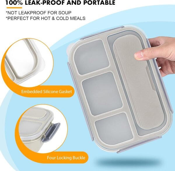 Bento Box Adult Lunch Box, Lunch Box Containers for Adults Men Women, 5 Cup Bento Lunch Box with 4 Compartments &Spork &Sauce Box, Leak-Proof, Microwave/Dishwasher Safe(Beige) - Image 4