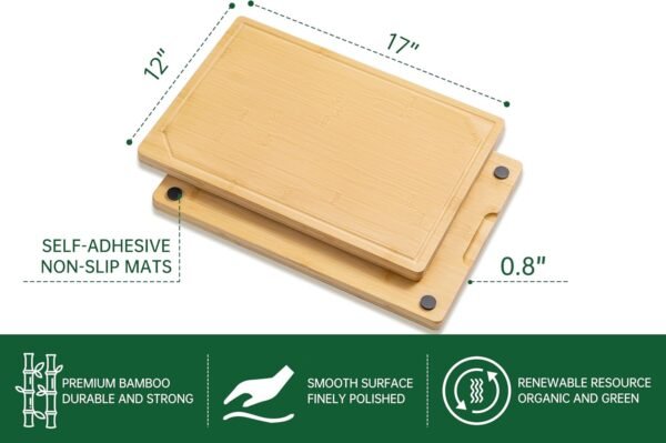 Organic Bamboo Cutting Boards for Kitchen-Wood Non-Slip Cutting Board with Juice Groove & Handle, Extra Large Chopping Board for Meat, Perfect Size for Prep & Serving, 17" x12" x0.7" - Image 7