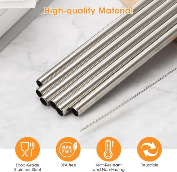 Aieve 6PCS Replacement Straws Compatible With Owala Water Bottle 24 oz 32 oz, Reusable Stainless Steel Straws with Cleaning Brush Compatible With Owala FreeSip Insulated Water Bottle 24oz 32oz - Image 3