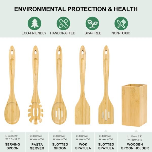 Kitchen Utensils Set - 6 Piece -wooden Spoons -Cooking Spoon Set -Wooden utensils set .Cutlery Set Made of Natural Bamboo -Cooking Utensils Wooden Spatula Comfortable Handle Wooden Kitchen Utensils - Image 6