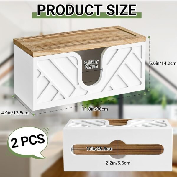 Paper Towel Dispenser Wall Mount Set of 2, Wood Paper Towel Holder with Lid, Commercial C-Fold, Z-Fold, Trifold Hand Towel Holder Dispenser Countertop, White Napkin Holder for Bathroom Kitchen Decor - Image 7