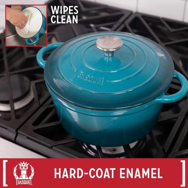 Basque Enameled Cast Iron Cookware Set, 7-Piece Set (Biscay Blue), Nonstick, Oversized Handles, Oven Safe; Skillet, Saucepan, Small Dutch Oven, Large Dutch Oven, 10.25", 2QT, 2.25QT, 4.75QT - Image 3