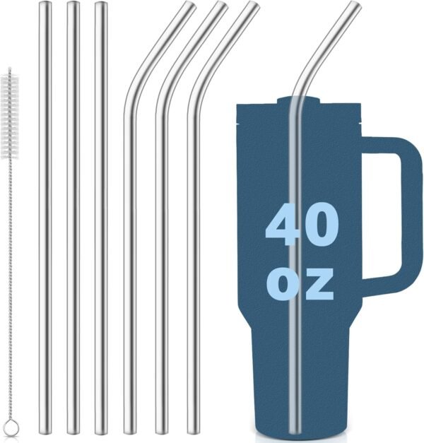 for Stanley Quencher 40oz Tumbler 6x Metal Stainless Steel Straws, 12inch Replacement Extra Long/Tall Straws for Stanley Cup 40oz Drinking Reusable Accessories (3x Straight & 3x Bent)