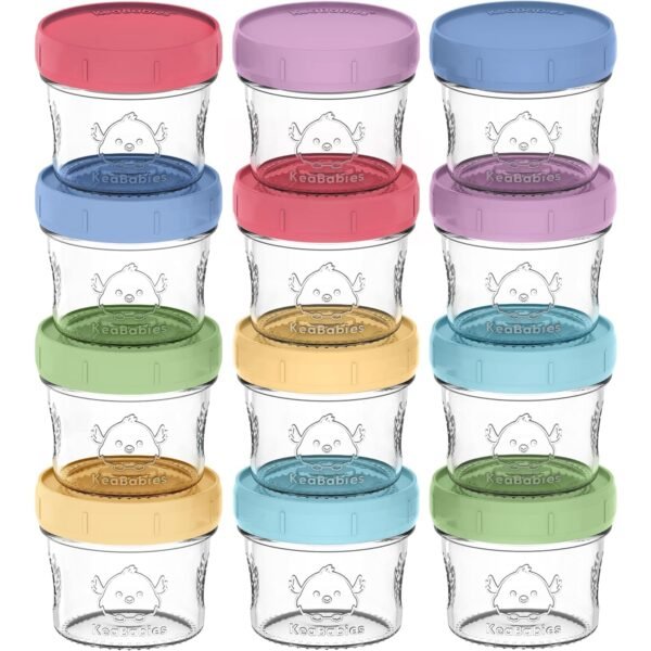KeaBabies 12pk 4oz Glass Baby Food Containers - Leak-Proof, Microwavable Small Baby Glass Jars with Lids, Baby Food Storage Containers, Baby Snack Containers, BPA-Free Baby Food Jars (Nord)
