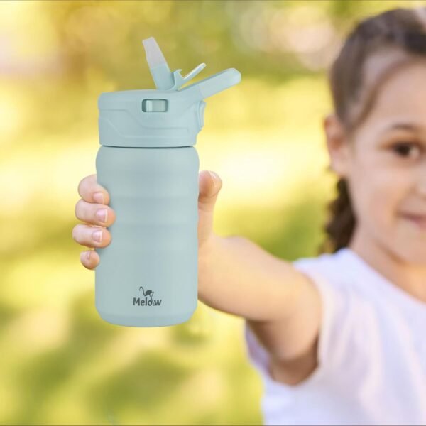 MELOW 12 oz Kids Water Bottle, Stainless Steel Insulated with Straw and Chug Lid, 2 Lids, Leak-Proof, Easy to Clean, Perfect for School, Camp, Water, Milk, Juice (Seablue) - Image 7